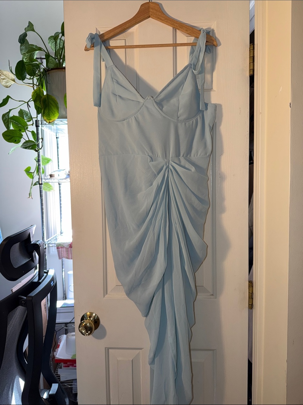 PrettyLittleThing Powder Blue Asymmetrical Draped Midi Dress